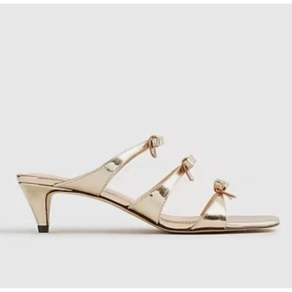 J.Crew ZADIE Metallic Leather Bow-Strap Kitten Heel Sandal in Gold 9 NWB $198 - Picture 3 of 7